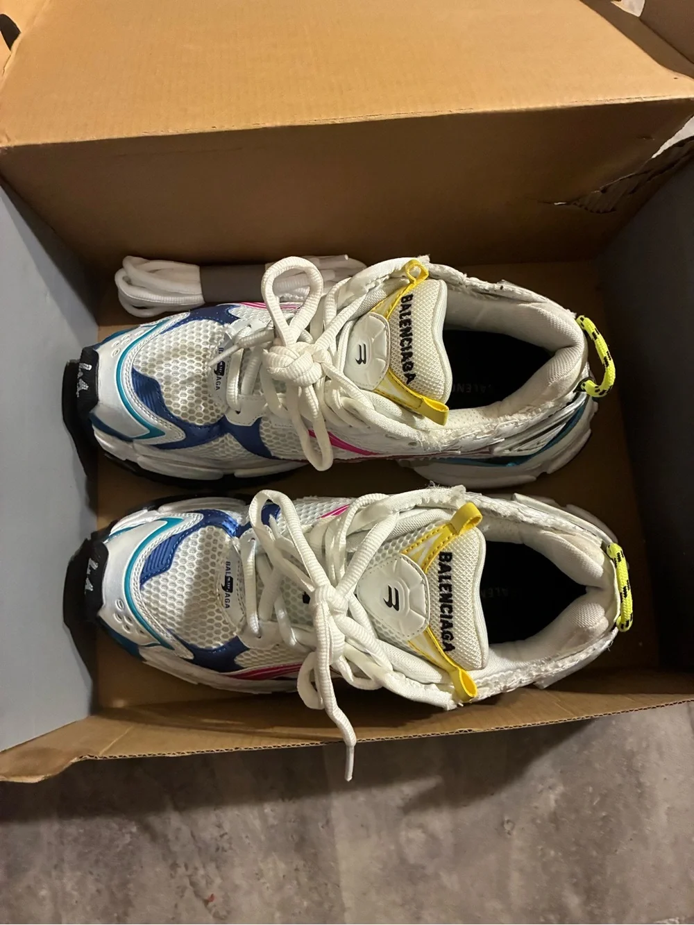 Balenciaga White Sneakers with Blue, Pink and Yellow Accents - Kids